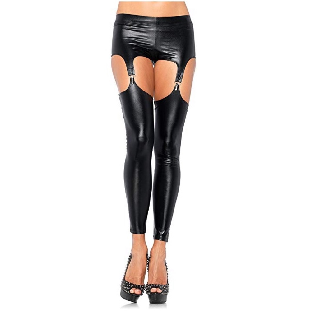 Wet look garter leggings